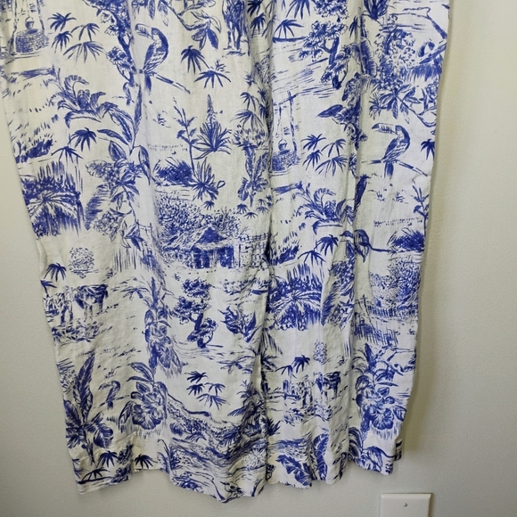 Joie Linen Wide Leg Belted Pants White Blue Tropical Beachy Coastal Size XL - Picture 5 of 14